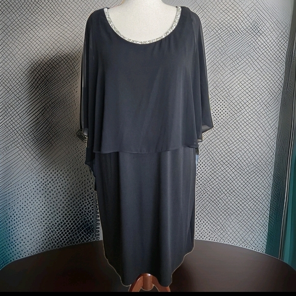Glamour Dresses & Skirts - Women's Glamour Black chiffon overlay cape, rhinestone-trimmed Formal Dress